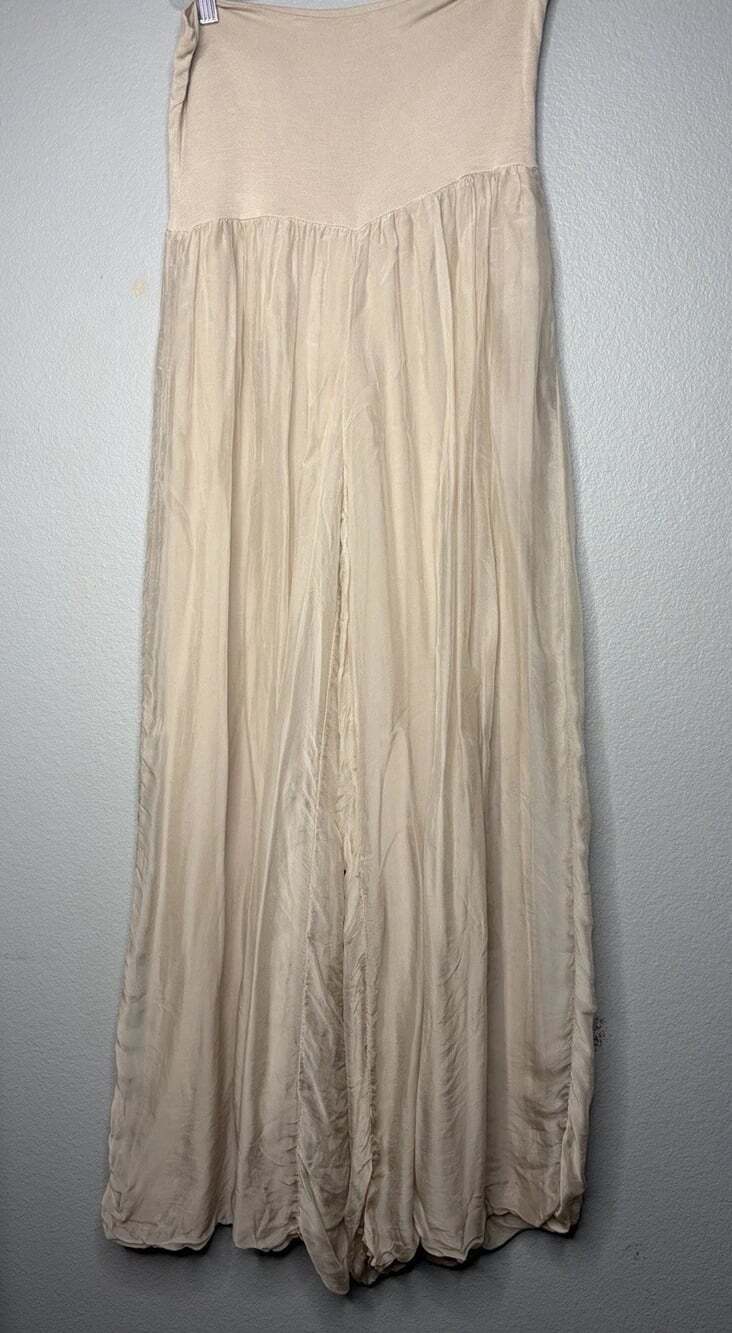 Giusy Womens High Waisted Silk Blend Wide Leg Palazzo Pants Size L Brown Neutral